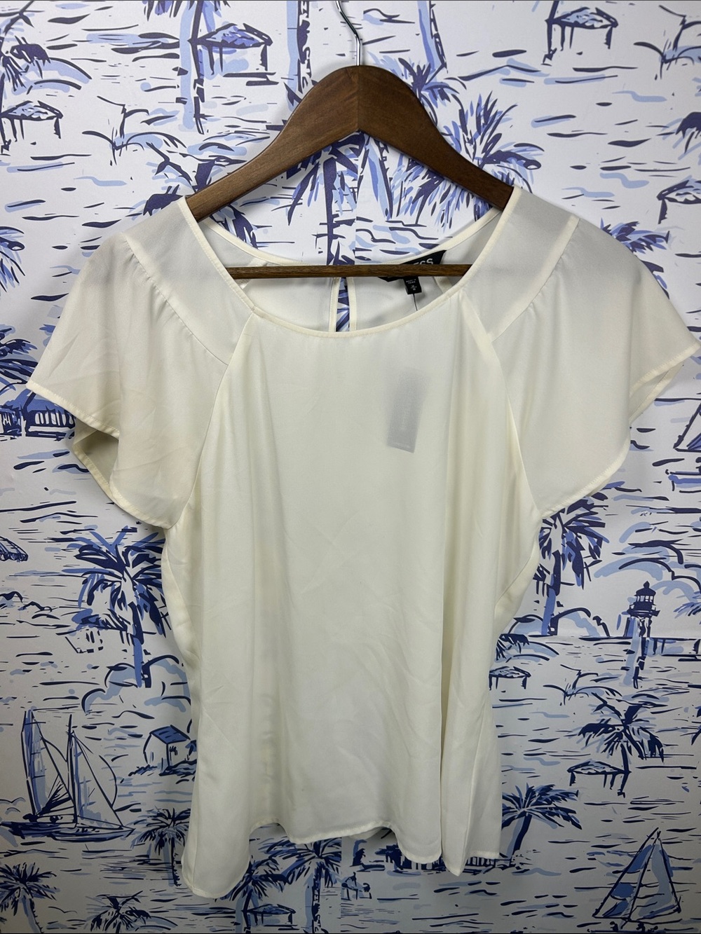 Express Cream Flutter-Sleeve Blouse
